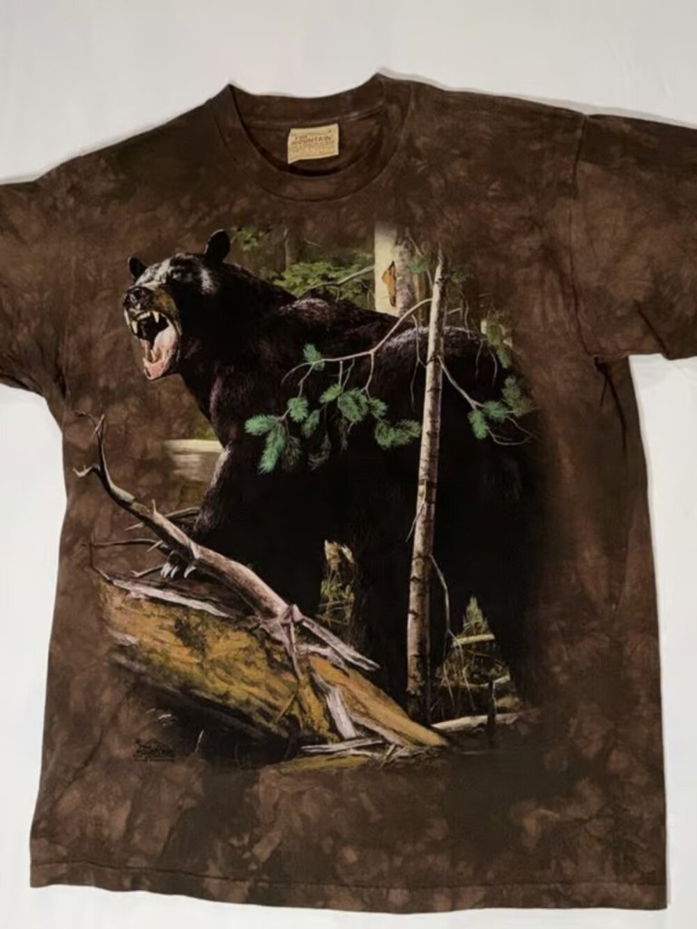 Vintage The Mountain Bear Shirt L Brown Grizzly Bear Tie Dye Leather Tag